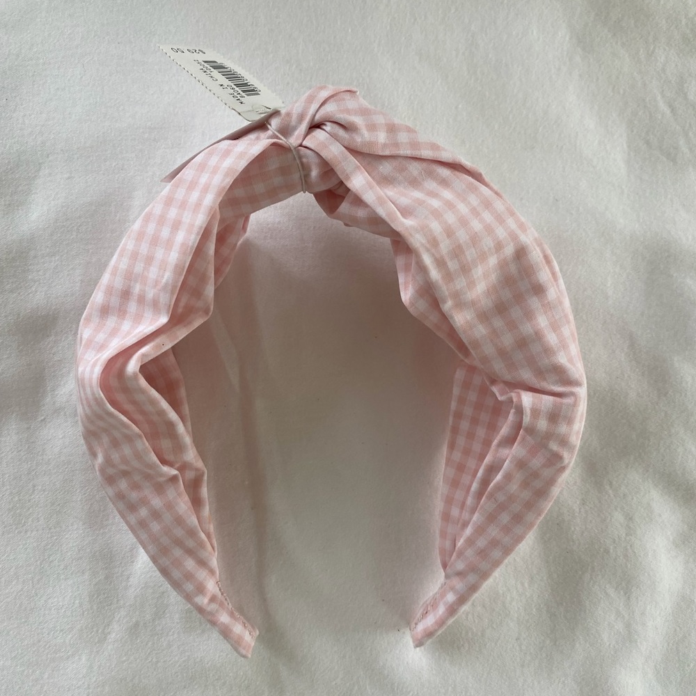 J. Crew NWT Twist Headband Pink & White Cotton Gingham